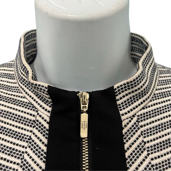 Tommy Hilfiger Navy Blue White Chevron Stripe Full Zip Blazer sz 6 Elbow Patches - Picture 9 of 12
